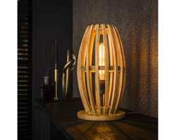 Tafellamp Orbit 1 lamp Massief Mangohout Naturel - 20x20x38 cm - Houten Tafellamp - Open Design Verlichting - Sfeervol Licht voor Woonkamer - Slaapkamer - Hal - Moderne Tafellampen