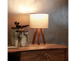 Tafellamp Preston 33 cm E27 houtkleurig en zandkleurig