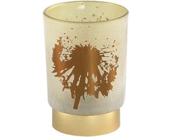 Tafellamp - PTMD Besh Rond Windlicht - H12,5 x Ø9 cm - LED - Glas - Bruin/Goud - werkt op Batterijen