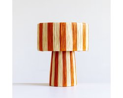 Tafellamp Raffia - Lampenkap Naturel/Oranje - Raffialamp - Marrakech - Handmade