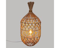 Tafellamp Rotan en Metaal Houten Voet - Sfeervolle Verlichting Hoogte 55 cm