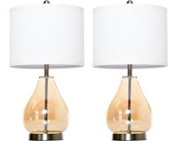 Tafellamp set van 2 - Lamp - Leeslamp - Tafellamp slaapkamer - Lamp nachtkastje - Nachtlamp - Bureaulamp - Glas - Ø30 x 56H cm