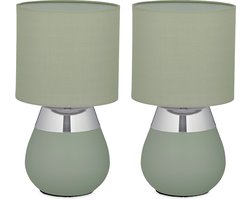tafellamp set van 2 - Ø18 cm - met snoer - metalen voet - slaapkamer - groen