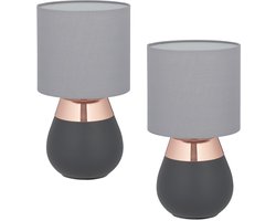 tafellamp set van 2 - Ø18 cm - met snoer - metalen voet - slaapkamer - koper
