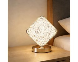 Tafellamp - Sfeerverlichting - Nachtlampje - Oplaadbare tafellamp - Drie helderheidsniveaus met aanraakbediening - Gouden metalen voet - Acrylkristal - Geschikt voor slaapkamers en woonkamers, ideaal als housewarmingcadeau - 10*10*18 cm