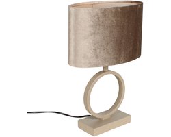 Tafellamp Sienna zand / beige met ovale velours kap | 1 lichts | bruin velours | taupe on taupe / bruin | metaal / stof | Ø 25 cm | 38 cm hoog | tafellamp | modern / sfeervol / tijdloos design