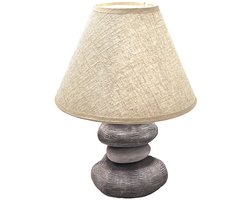 Tafellamp slaapkamer bijzetlamp bruin leeslamp modern, bureaulamp steen look textiel kap, keramiek grijs, 1x E14, DxH 25x33,5 cm