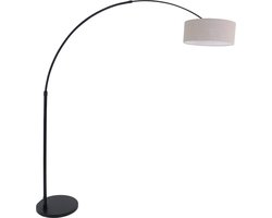 Tafellamp Stang | 1-lichts | witte linnen kap | Ø 20 cm | 40 cm hoog | zwart frame | E27 | modern design | slaapkamer / woonkamer