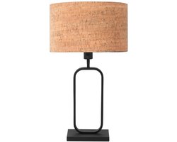 Tafellamp Stang 4805ZW met kantelbare fitting van kurk en metaal, hoogte 47 cm, rechthoekige voet 15x30 cm, Steinhauer, modern design, kleur zwart en beige