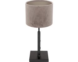Tafellamp Stang met linnen kap | 1 lichts | grijs / taupe / zwart | metaal / stof | Ø 20 cm | 40 cm hoog | dimbaar | modern / sfeervol design