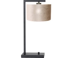 Tafellamp Stang met linnen kap | 1 lichts | grijs / taupe / zwart | metaal / stof | Ø 20 cm | 48 cm hoog | dimbaar | modern / sfeervol design