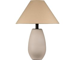 Tafellamp - Stenen lampvoet - Beige - Linnen lampenkap - Ø38cm - Incl Lichtbron