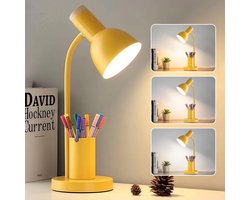 Tafellamp, Tafellamp Met Pennenhouder, 3 Kleurmodi, Eye Care Leeslamp, Studielamp Geschikt Voor Bedside Home Office (Geel)