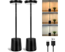 Tafellamp van metaal | Draadloos en dimbaar | 3 kleuren | Oplaadbaar - 4800 mAh | Voor slaapkamer, keuken, restaurant, bar