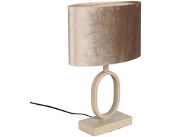 Tafellamp Verona zand / beige / met ovale velours kap | 1 lichts | bruin velours | taupe on taupe / bruin | metaal / stof | Ø 25 cm | 38 cm hoog | tafellamp | modern / sfeervol / tijdloos design