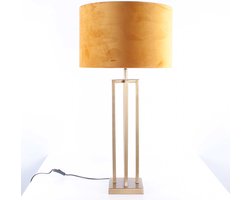Tafellamp vierkant met velours kap Roma | 1 lichts | geel / goud | metaal / stof | Ø 40 cm | 79 cm hoog | tafellamp | modern / sfeervol / klassiek design