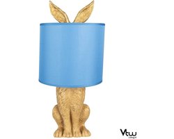 Tafellamp Woonkamer Slaapkamer - Nachtlampje Kinderen Volwassenen - Nachtlampjes - Tafellampen - Sfeerlamp - Cadeau - Tafel Lamp Konijn - Blauw Goud - 20 x 20 x 45 cm