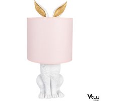Tafellamp Woonkamer Slaapkamer - Nachtlampje Kinderen Volwassenen - Nachtlampjes - Tafellampen - Sfeerlamp - Cadeau - Tafel Lamp Konijn - Roze Wit - 20 x 20 x 45 cm