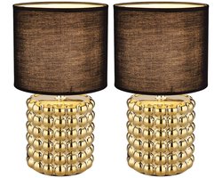 Tafellamp woonkamer tafellamp keramiek nachtlampje zwart goud, kap van textiel, 1x E14 fitting, DxH 18,5x33 cm, set van 2