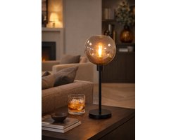 Tafellamp Zwart met Smoke Glas – 51 cm Hoog – Ø20 cm – Moderne Design Lamp
