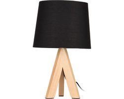 Tafellamp/schemerlampje zwarte kap en houten poten 29 x 18 cm - Woonkamer lampjes