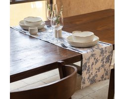 Tafelloper – 150 x 30 cm Bloemen Beige Blauw Tafel Loper Textiel – Table Runner