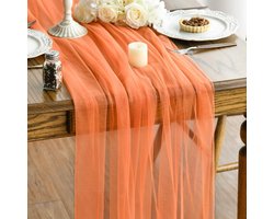 Tafelloper, 150 x 75 cm, Boheemse stijl, gaasstof, tafelloper voor bruiloften, feesten, festivals, doopfeesten en nieuwjaarsvieringen, vrijgezellenfeesten, keukentafeldecoratie,oranje