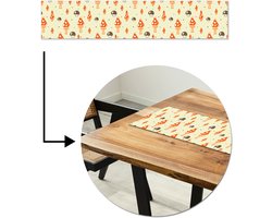 Tafelloper 150x30 cm - Tafelmat vinyl Patronen - Paddestoel - Oranje - Tafeldecoratie - Tafelversiering - Keuken decoratie - Tafel versiering