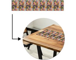 Tafelloper 150x30 cm - Tafelmat vinyl Zomers - Kleurrijk - Patroon - Bloemen - Tafeldecoratie - Tafelversiering - Keuken decoratie - Tafel versiering