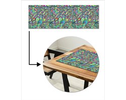 Tafelloper 150x50 cm - Tafelmat vinyl Fantasy - Design - Kleuren - Retro - Tafeldecoratie - Tafelversiering - Keuken decoratie - Tafel versiering