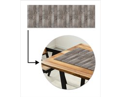 Tafelloper 150x50 cm - Tafelmat vinyl Licht - Grijs - Planken - Hout - Tafeldecoratie - Tafelversiering - Keuken decoratie - Tafel versiering