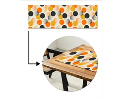 Tafelloper 150x50 cm - Tafelmat vinyl Polkadot - Design - Retro - Oranje - Tafeldecoratie - Tafelversiering - Keuken decoratie - Tafel versiering