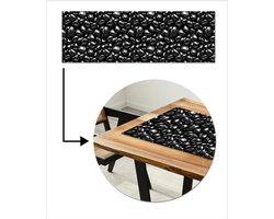 Tafelloper 150x50 cm - Tafelmat vinyl Zwarte - Glans - Stenen - Tafeldecoratie - Tafelversiering - Keuken decoratie - Tafel versiering