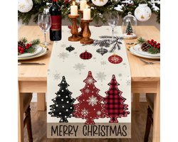 Tafelloper 183 x 33 cm - Kersttafeldecoratie - Tafelvlag van katoen en linnen - Kerstdecoratie - Feestelijke tafelbekleding