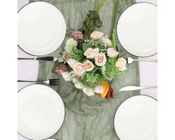 Tafelloper 2 stuks saliegroen 90 x 300 cm eucalyptus groen boho-tafeldecoratie vintage bruiloft-verjaardagen