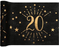 Tafelloper 20 jaar verjaardag - 30 x 500 cm - op rol - zwart/goud - Feestartikelen