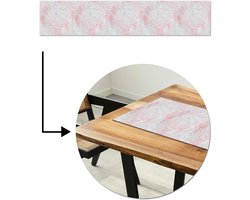 Tafelloper 200x40 cm - Tafelmat vinyl Marmer - Roze - Wit - Patronen - Tafeldecoratie - Tafelversiering - Keuken decoratie - Tafel versiering