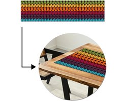 Tafelloper 200x50 cm - Tafelmat vinyl Haakpatronen - Retro - Regenboog - Tafeldecoratie - Tafelversiering - Keuken decoratie - Tafel versiering