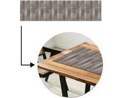 Tafelloper 200x50 cm - Tafelmat vinyl Licht - Grijs - Planken - Hout - Tafeldecoratie - Tafelversiering - Keuken decoratie - Tafel versiering