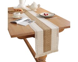 Tafelloper - 30 x 180 cm - bohemian stijl tafelloper - Katoen en linnen - voor feest- en eetdecoraties - Boho kwast geborduurde tafellopers - wit - Elegante tafel decoratie op tafelkleed of tafellaken