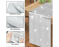 Tafelloper 30 x 275 cm - Zilver Pailletten - Retro Disco - Perfect voor feestjes - SnelShoppen