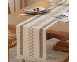 Tafelloper - 30x183 cm - Macramé - Polyester - Boho - Vintage Stijl - Tafelkleed met Franjes - Tafeldecoratie - Interieur - Woondecoratie - Dressoir - Salontafel - Natuurlijk Design