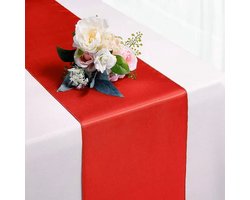 Tafelloper - 30x275cm - Rood – Polyester - Tafelkleed - Smalle Tafelloper - Eettafel - Dressoir en Salontafel – Tafeldecoratie - Tafelkleden - Tafelloper Lang