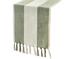 Tafelloper - 33 x 183cm - Rustieke boerderijstijl tafelloper - Groen - Katoen en linnen - Geschikt Voor feest- en eetdecoraties - Elegante tafel decoratie op tafelkleed of tafellaken