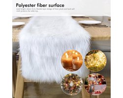 Tafelloper 35 x 180 cm Kerstmis tafelloper kunstbont Moderne tafelloper met pluizig bonttapijt voor Kerstmis, bruiloft en eettafel deco