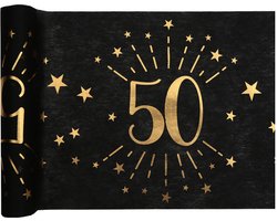 Tafelloper 50 jaar verjaardag - 30 x 500 cm - op rol - zwart/goud - Feestartikelen