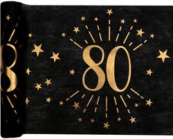 Tafelloper 80 jaar verjaardag - 30 x 500 cm - op rol - zwart/goud - Feestartikelen