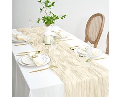 Tafelloper - 90 x 400 cm - boho tafeldecoratie - Tabel loper - Tafellopers textiel - Tafellaken - Gaas - Bruiloftsdecoratie - Voor bruiloft, feest, verjaardagsfeest - Beige