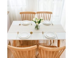 Tafelloper, beige boho polyester geurloze tafelloper, landelijke tafelloper met kwastjes 228 x 32 cm – beige crème