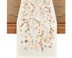 Tafelloper Bloemen - Vintage tafelloper - Table Runner Bloemenprint Tafellinnen - Tafelloper van katoen en linnen Tafelkleed - Rustieke tafeldecoratie - Bruiloft - Keuken - Interieur- en exterieurdecoratie - Vakantie - Feest - 33*183cm